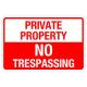 Plastic Private Property No Trespassing Sign 9x12